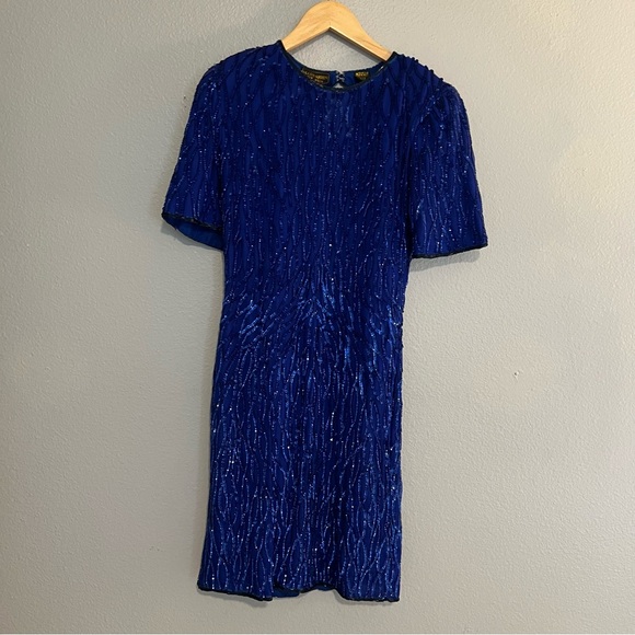 Vintage Blue Silk Sequin Dress S - Picture 1 of 7